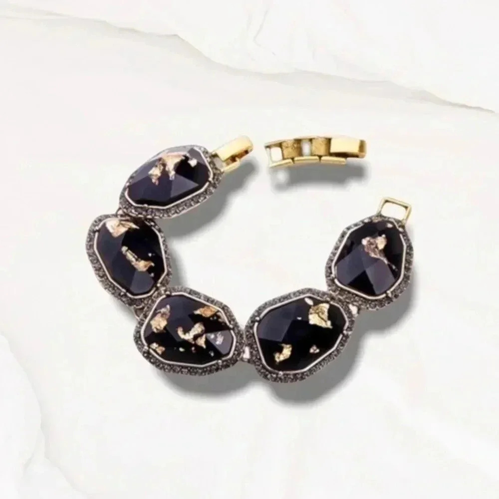 Vintage antique gold plated Resin Flake Gemstone Link Bracelet adjustable